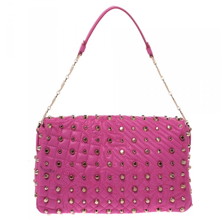 Pre Owned Versace Pink Leather Studded Tassel Vanitas Medea Shoulder Bag