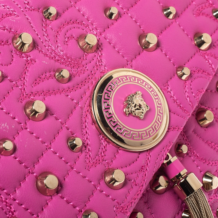Pre Owned Versace Pink Leather Studded Tassel Vanitas Medea Shoulder Bag