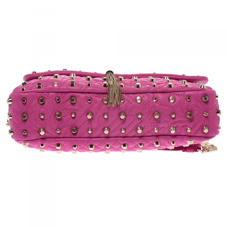 Pre Owned Versace Pink Leather Studded Tassel Vanitas Medea Shoulder Bag