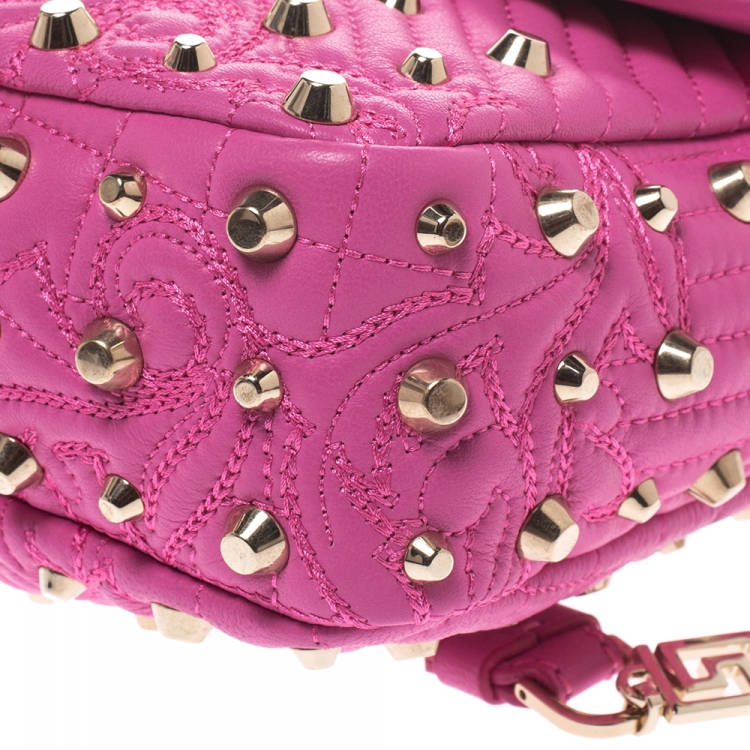 Pre Owned Versace Pink Leather Studded Tassel Vanitas Medea Shoulder Bag