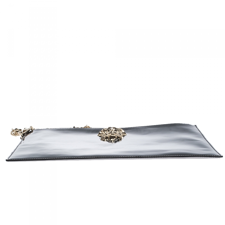 Pre Owned Versace Black Patent Leather Medusa Wristlet Pouch