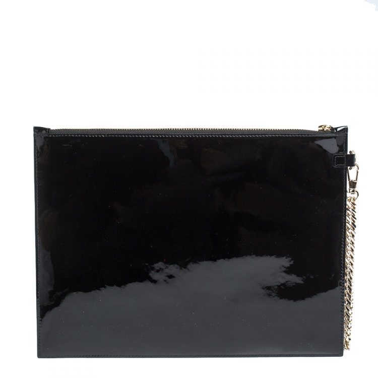 Pre Owned Versace Black Patent Leather Medusa Wristlet Pouch