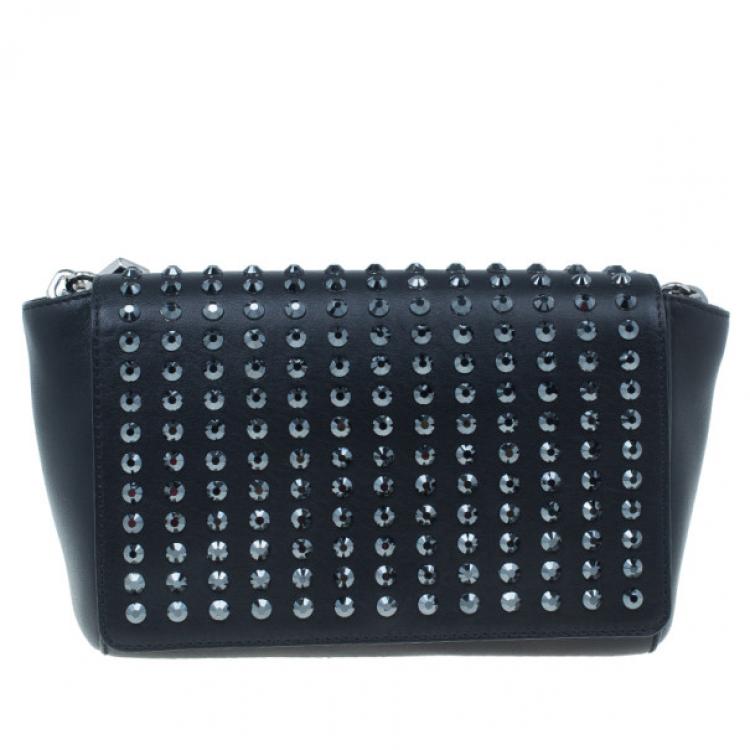 Pre Owned Versace Black  Leather Studded Crystal Chain Shoulder Bag