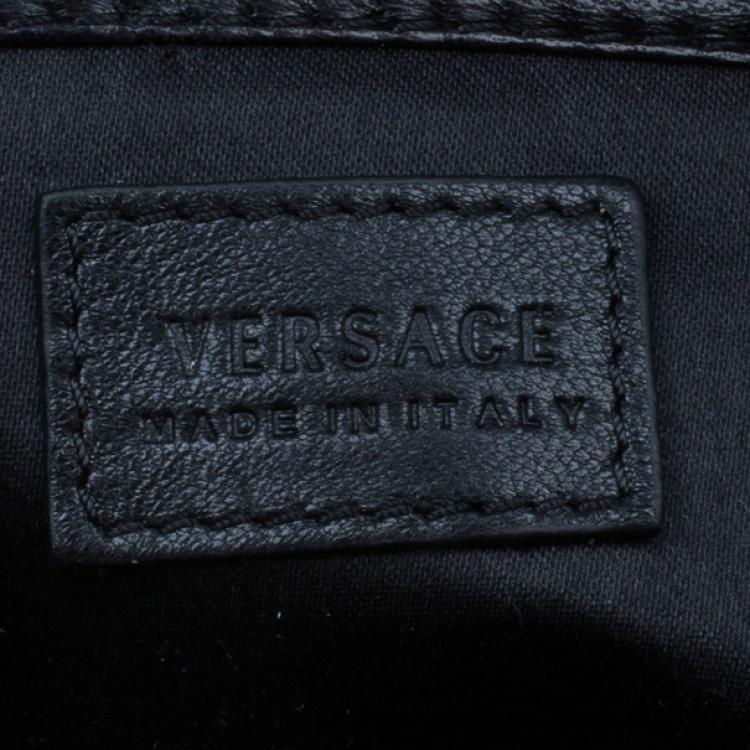 Pre Owned Versace Black  Leather Studded Crystal Chain Shoulder Bag