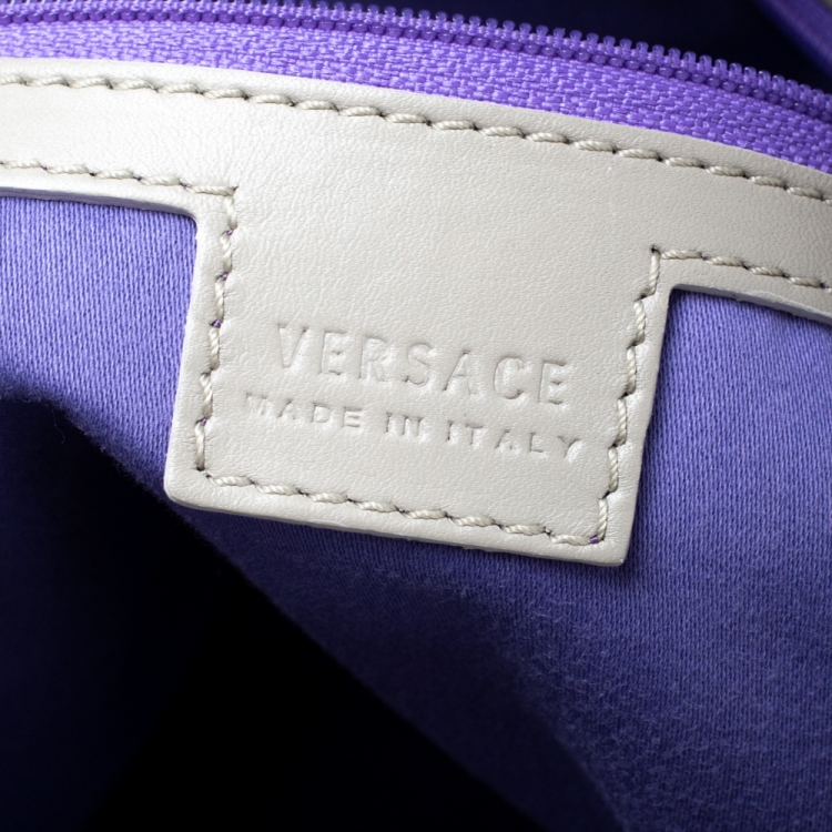 Pre Owned Versace Grey/Lilac Baroque Print Coated Canvas and Leather Frame Tote