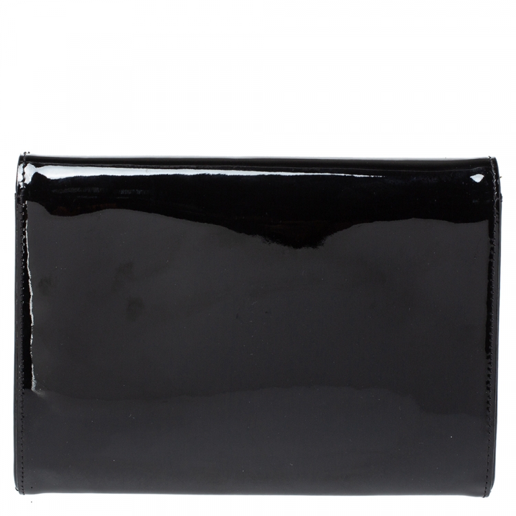 Pre Owned Versace Black Patent Leather Medusa Chain Clutch