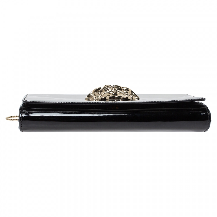 Pre Owned Versace Black Patent Leather Medusa Chain Clutch