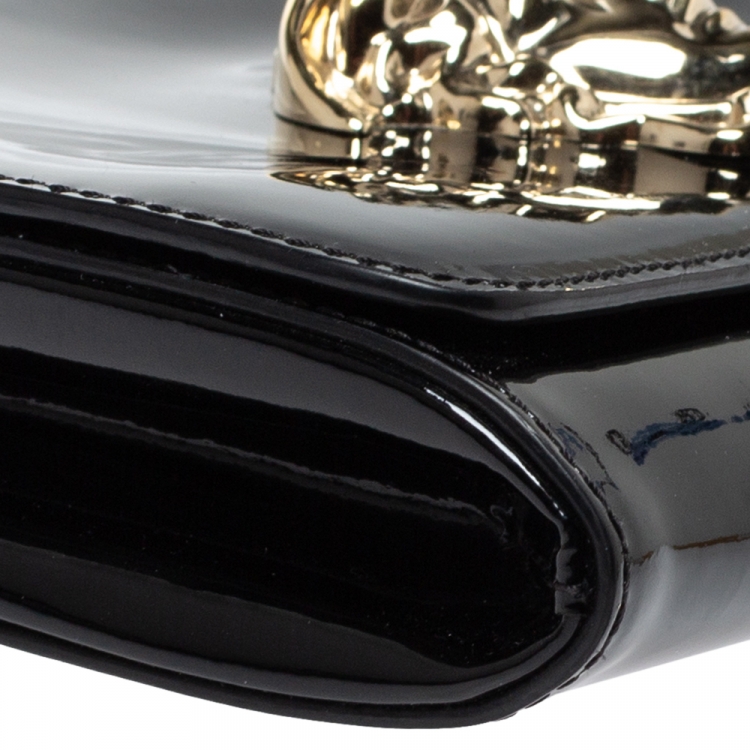 Pre Owned Versace Black Patent Leather Medusa Chain Clutch