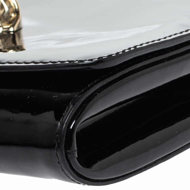 Pre Owned Versace Black Patent Leather Medusa Chain Clutch