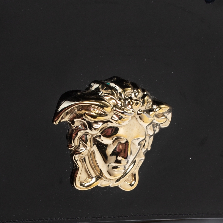 Pre Owned Versace Black Patent Leather Medusa Chain Clutch
