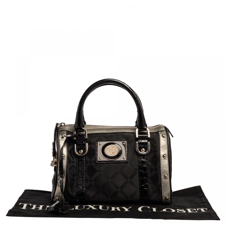 Pre Owned Versace Black Fabric and Leather Satchel