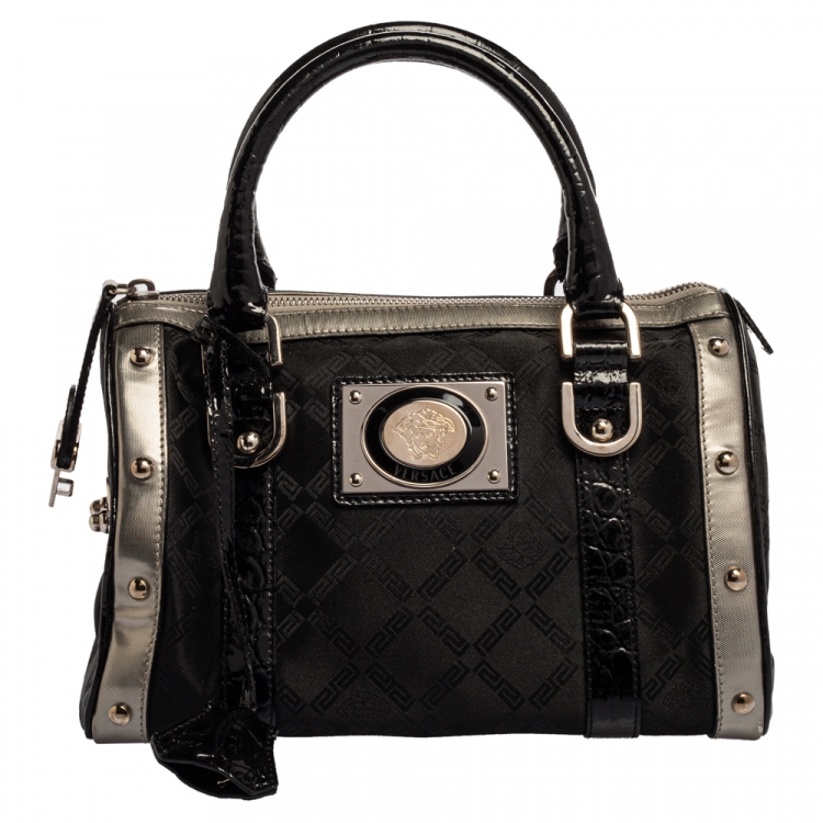 Pre Owned Versace Black Fabric and Leather Satchel