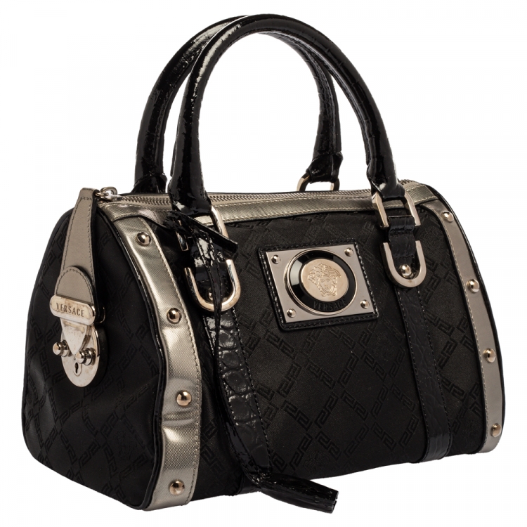 Pre Owned Versace Black Fabric and Leather Satchel