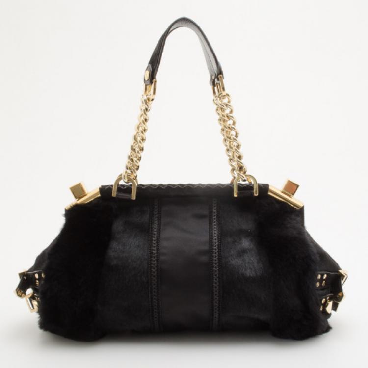 مملوكة مسبقًا Versace Black Chinchilla Madonna Boston Bag