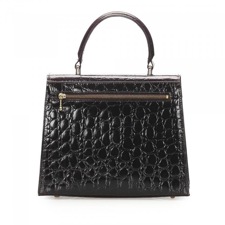Pre Owned Versace Black Croc Embossed Leather Satchel bag