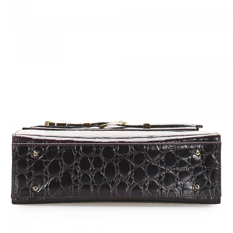 Pre Owned Versace Black Croc Embossed Leather Satchel bag