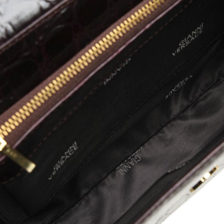 Pre Owned Versace Black Croc Embossed Leather Satchel bag