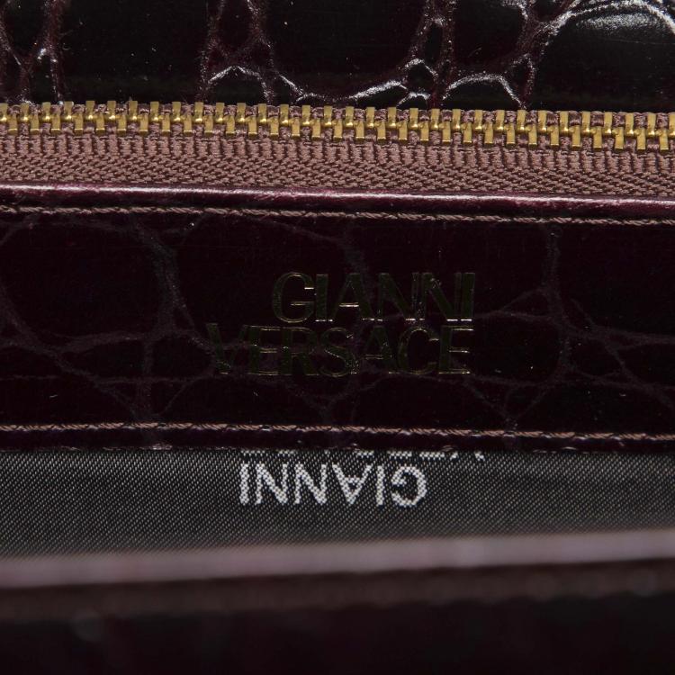 Pre Owned Versace Black Croc Embossed Leather Satchel bag