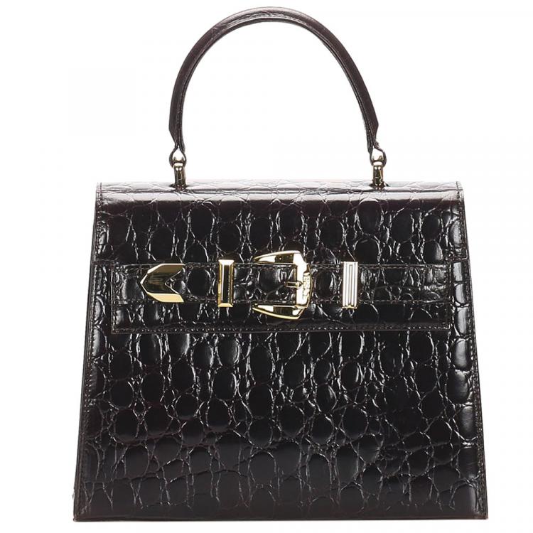 Pre Owned Versace Black Croc Embossed Leather Satchel bag