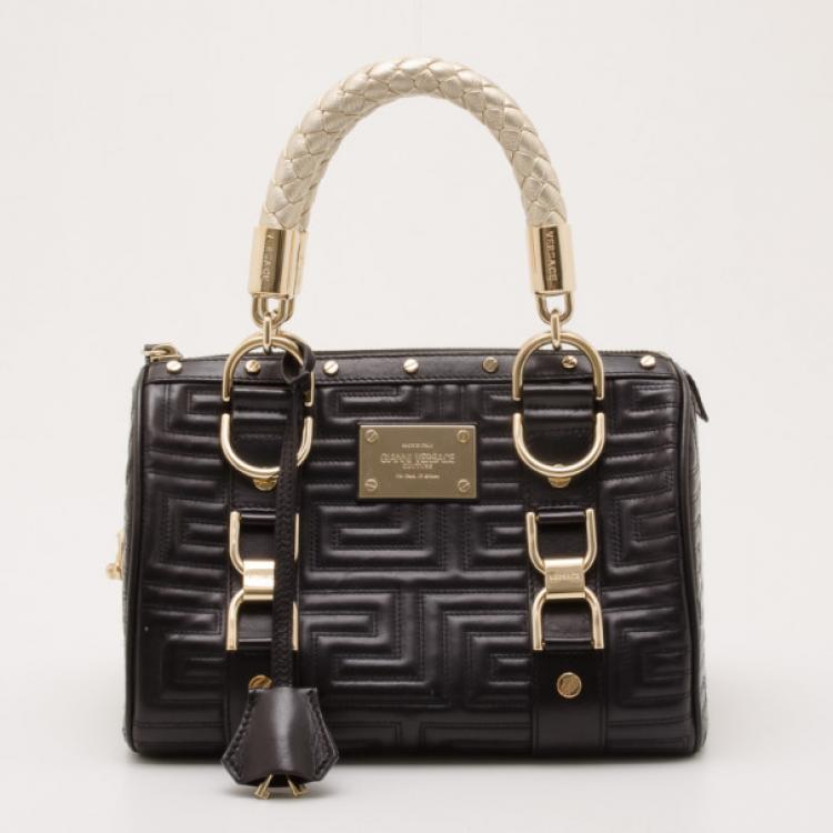 Pre Owned Versace Black Quilted 'Snap Out Of It' Satchel 