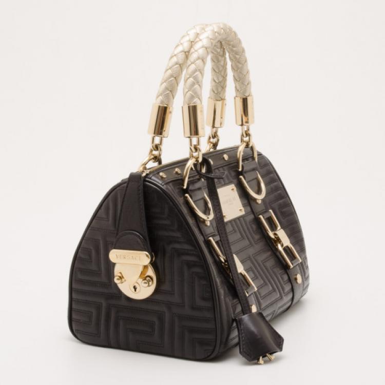Pre Owned Versace Black Quilted 'Snap Out Of It' Satchel 