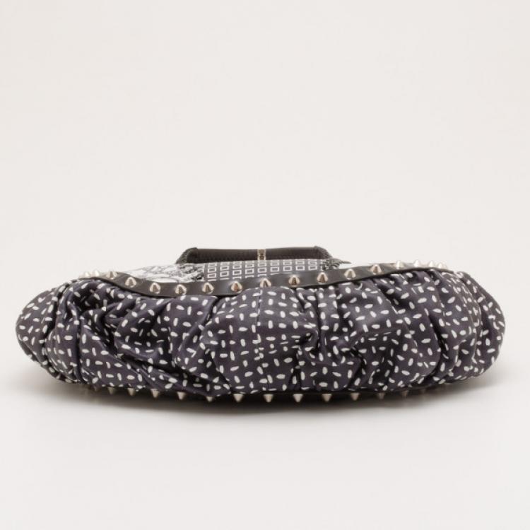 Pre Owned Versace Black and White Multi Print Leather Tote