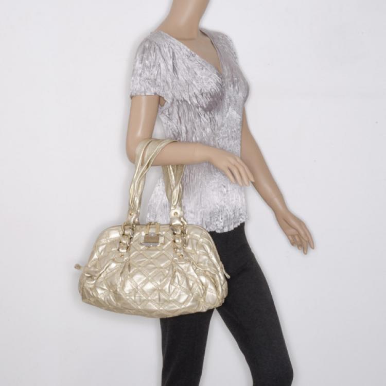 Pre Owned Versace Metallic Quilted Logo Leather Satchel 