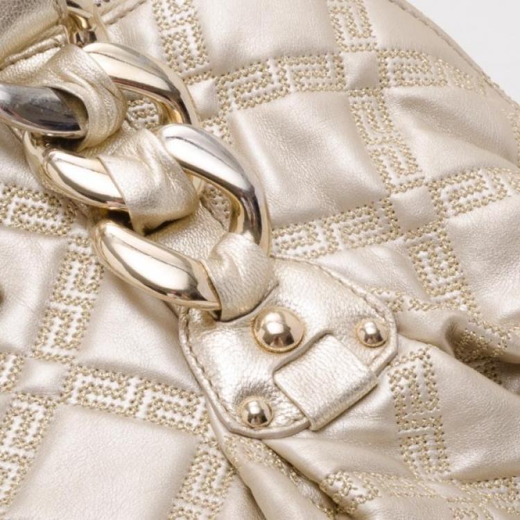 Pre Owned Versace Metallic Quilted Logo Leather Satchel 
