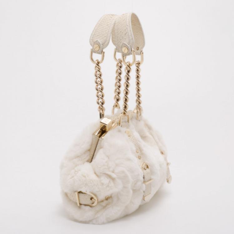 Pre Owned Versace White Chinchilla Madonna Boston Bag