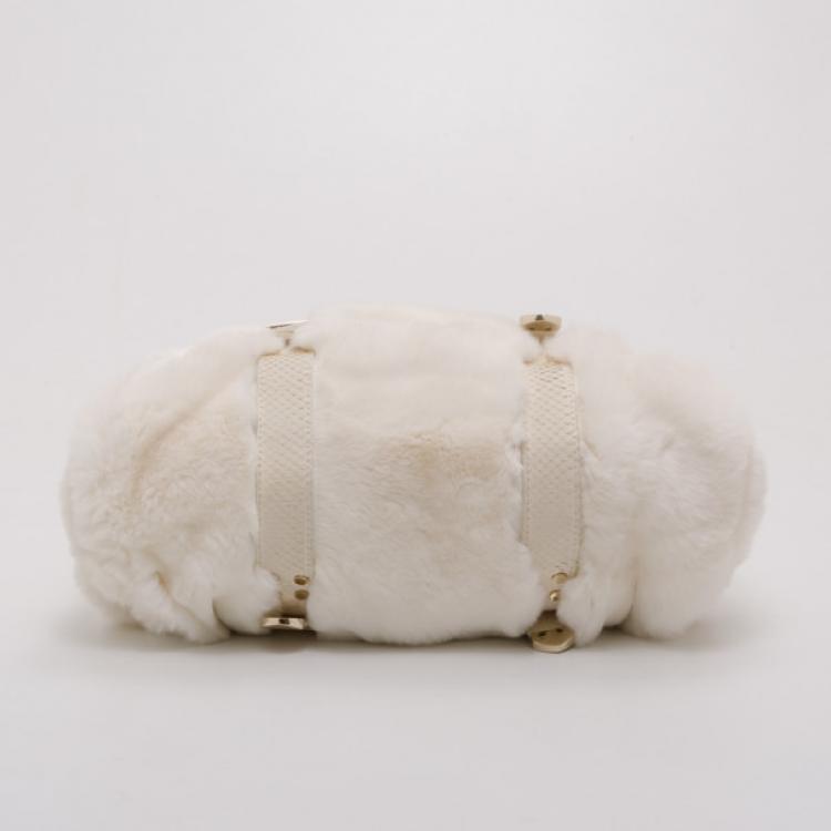 Pre Owned Versace White Chinchilla Madonna Boston Bag