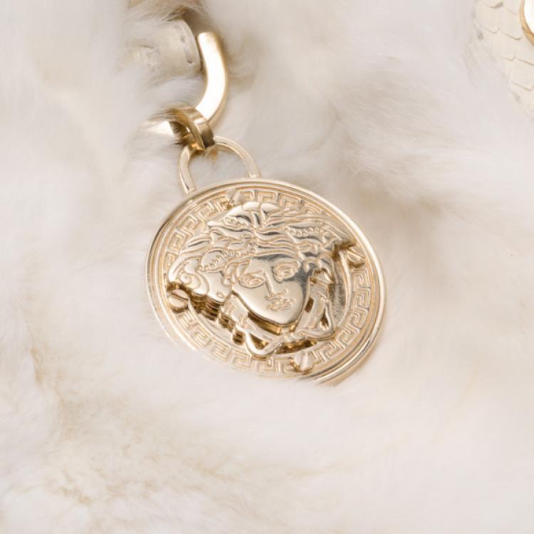 Pre Owned Versace White Chinchilla Madonna Boston Bag
