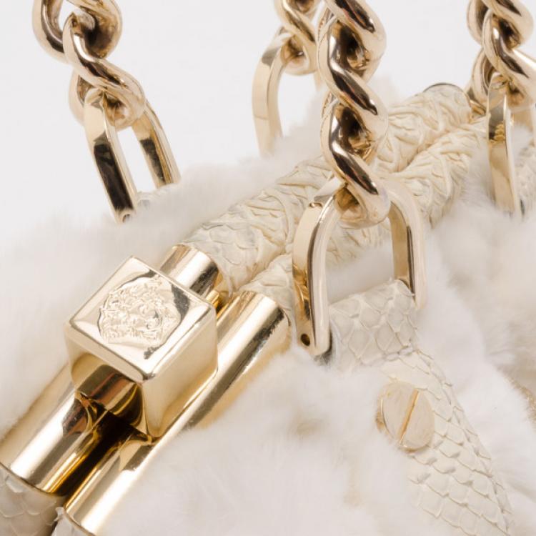 Pre Owned Versace White Chinchilla Madonna Boston Bag