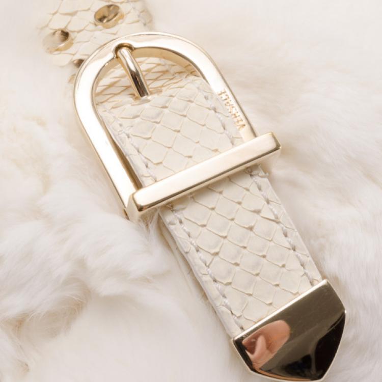 Pre Owned Versace White Chinchilla Madonna Boston Bag