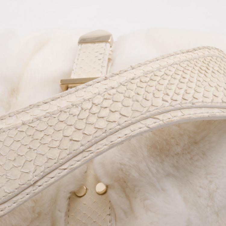 Pre Owned Versace White Chinchilla Madonna Boston Bag