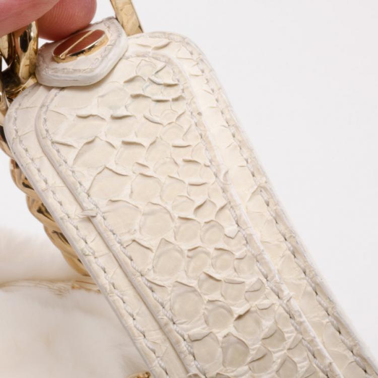 Pre Owned Versace White Chinchilla Madonna Boston Bag