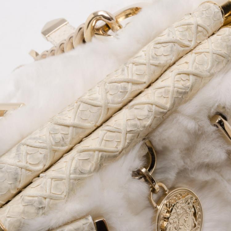 Pre Owned Versace White Chinchilla Madonna Boston Bag