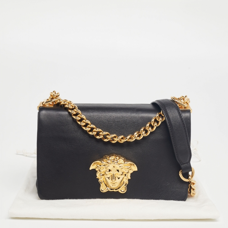 Pre Owned Versace Black Leather Palazzo Sultan Chain Shoulder Bag