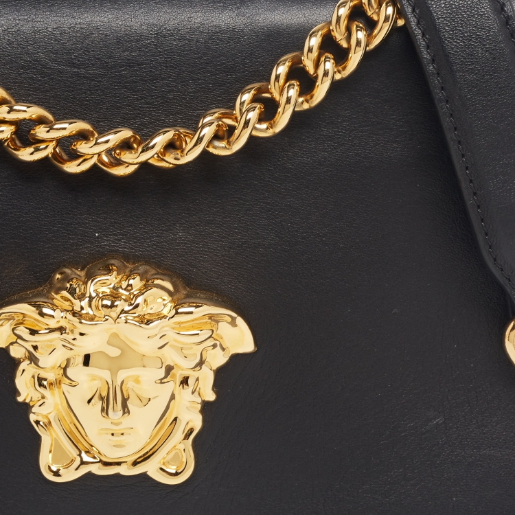 Pre Owned Versace Black Leather Palazzo Sultan Chain Shoulder Bag