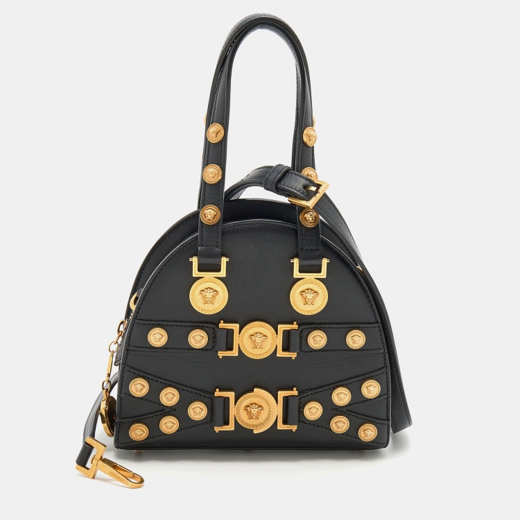 Pre Owned Versace Black Leather Tribute Medallion Satchel