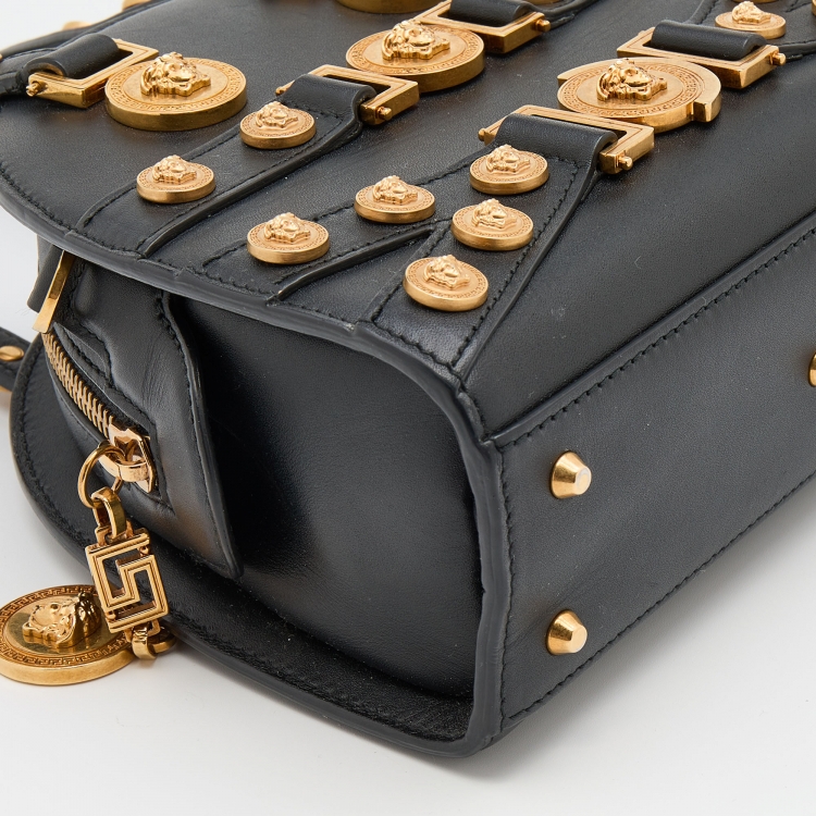 Pre Owned Versace Black Leather Tribute Medallion Satchel