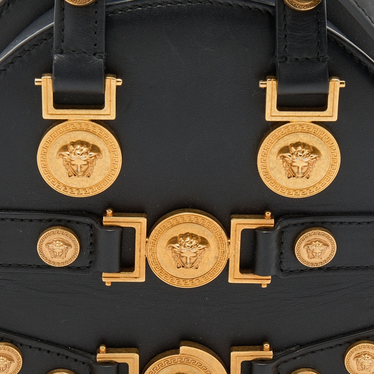 Pre Owned Versace Black Leather Tribute Medallion Satchel