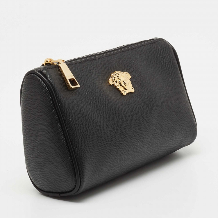 Pre Owned Versace Black Leather Medusa Pouch