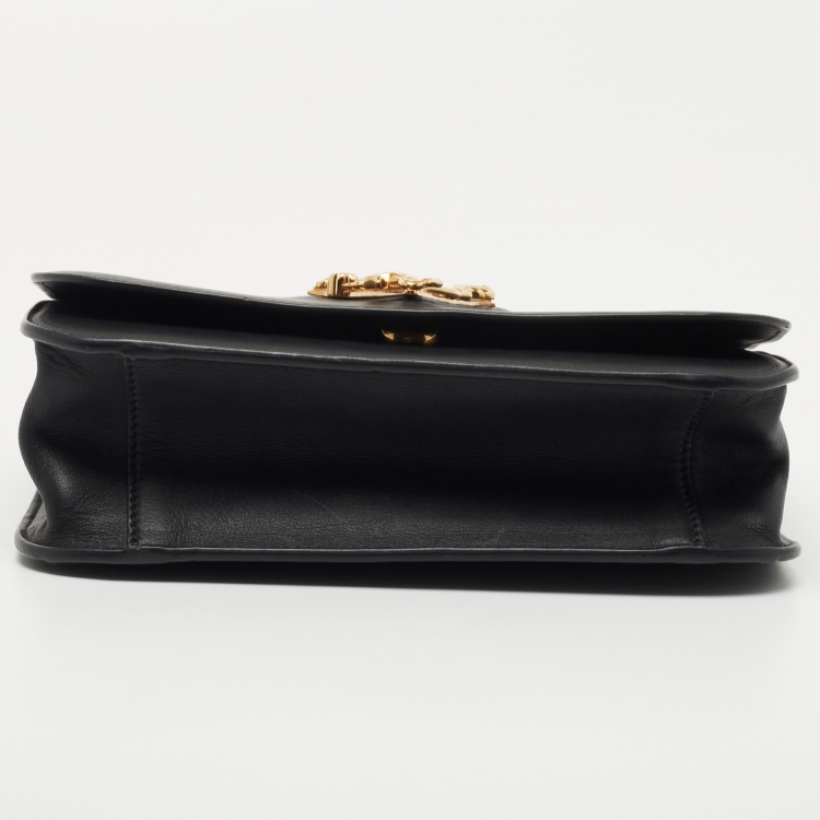 Pre Owned Versace Black Leather Virtus Shoulder Bag