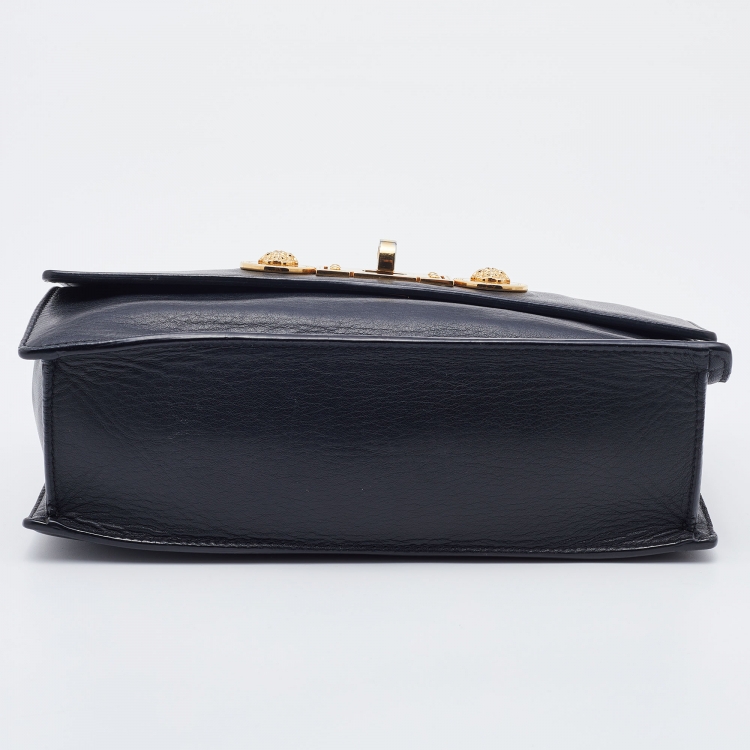 Pre Owned Versace Black Leather Medusa Flap Chain Shoulder Bag