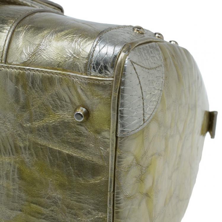 Pre Owned Versace Metallic Gold Leather Large Snap Out of It Boston