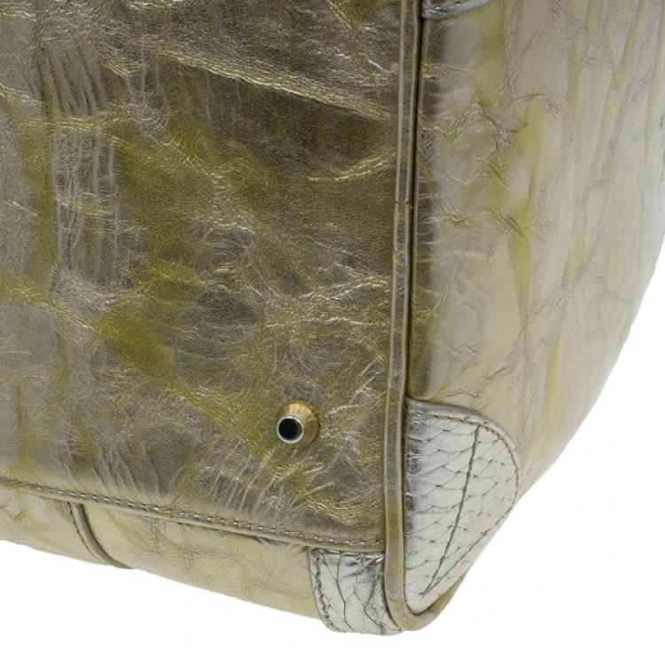 Pre Owned Versace Metallic Gold Leather Large Snap Out of It Boston