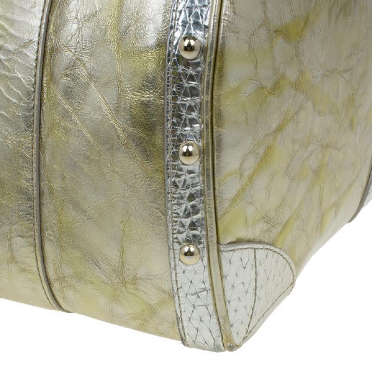 Pre Owned Versace Metallic Gold Leather Large Snap Out of It Boston