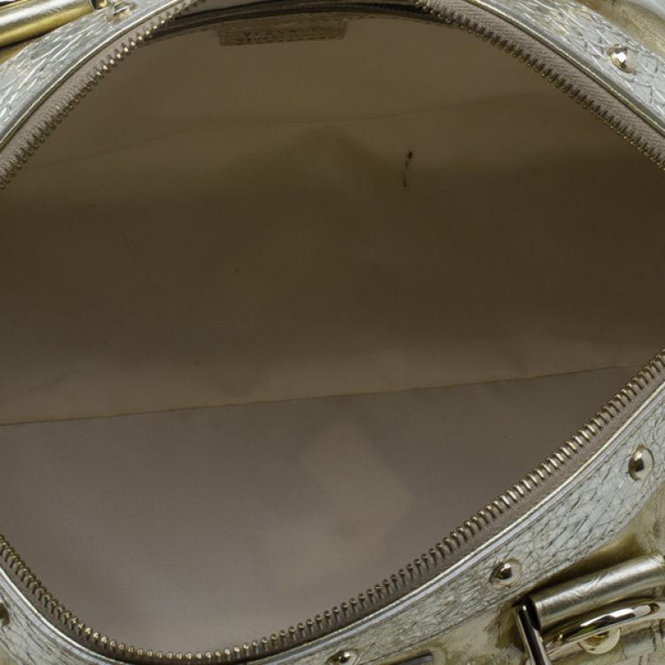 Pre Owned Versace Metallic Gold Leather Large Snap Out of It Boston