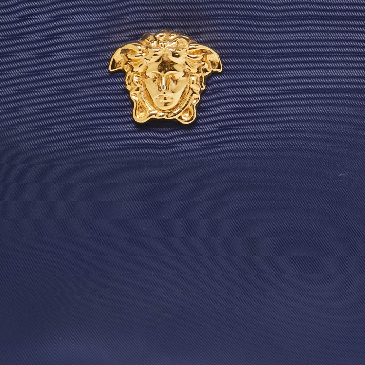 Pre Owned Versace Indigo Satin La Medusa Wristlet Pouch
