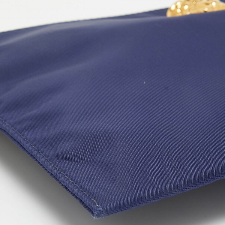 Pre Owned Versace Indigo Satin La Medusa Wristlet Pouch